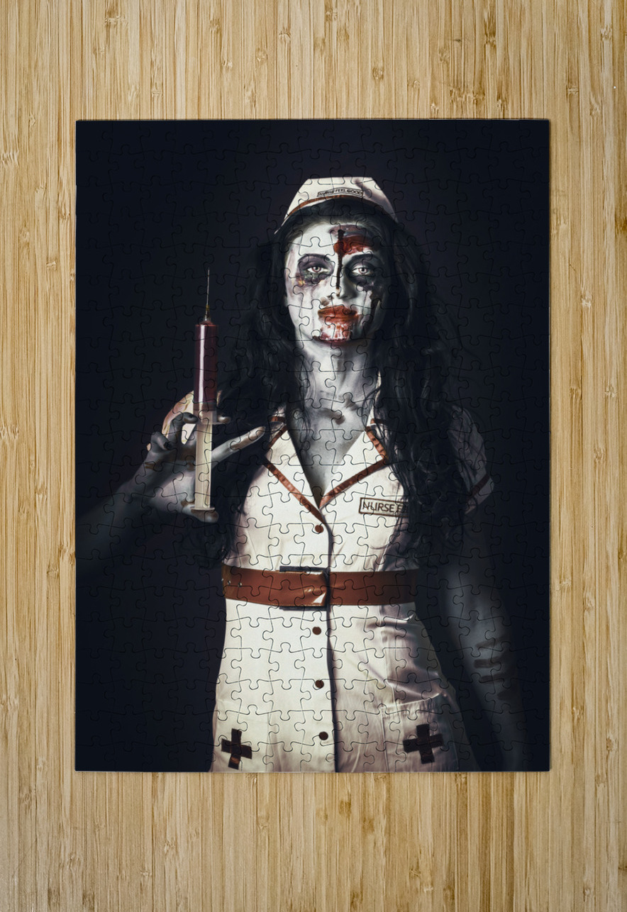 Zombie nurse holding bloody euthanasia syringe Jorgo Puzzle printing