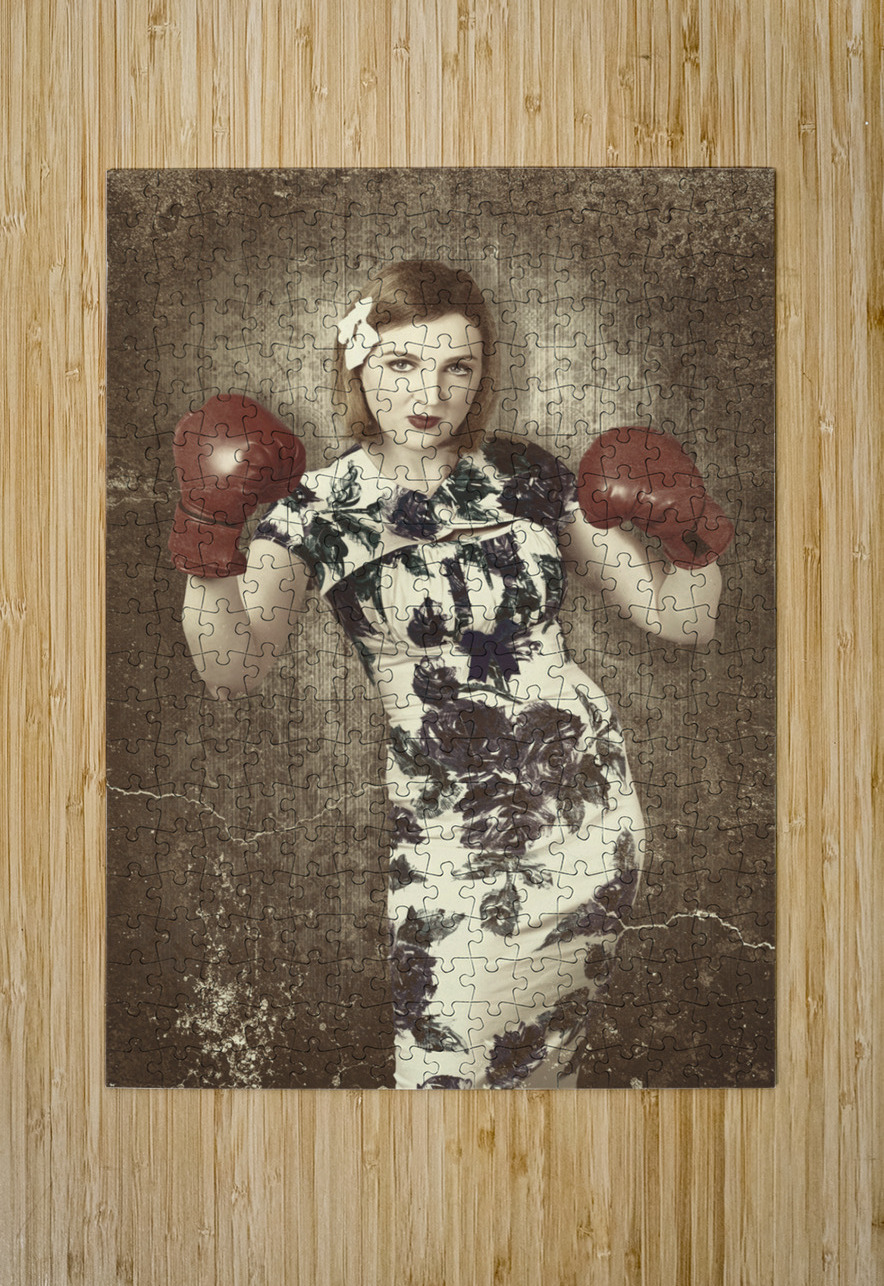 Vintage boxing pinup poster girl. Retro fight club Jorgo Puzzle printing