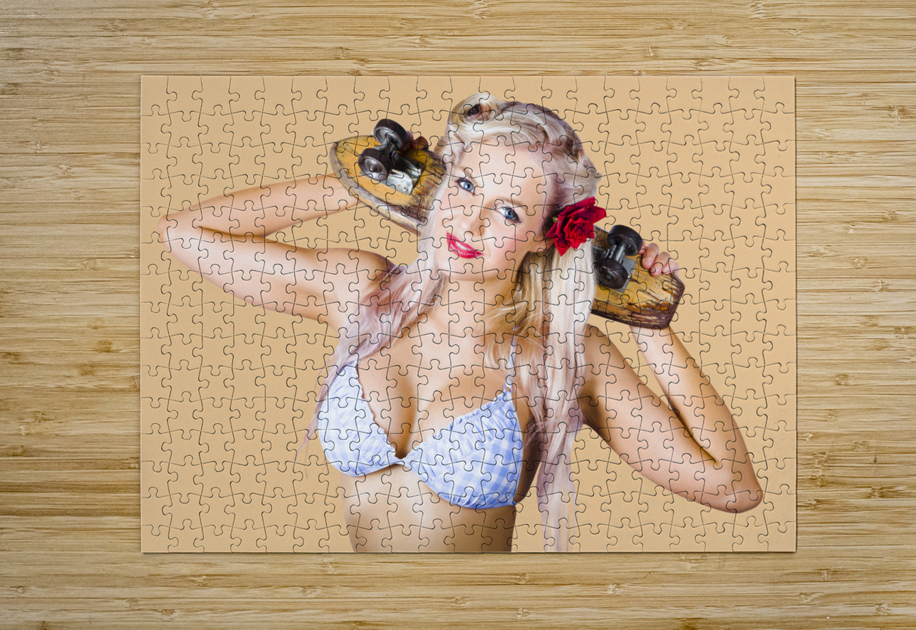 Woman holding skateboard Jorgo Puzzle printing