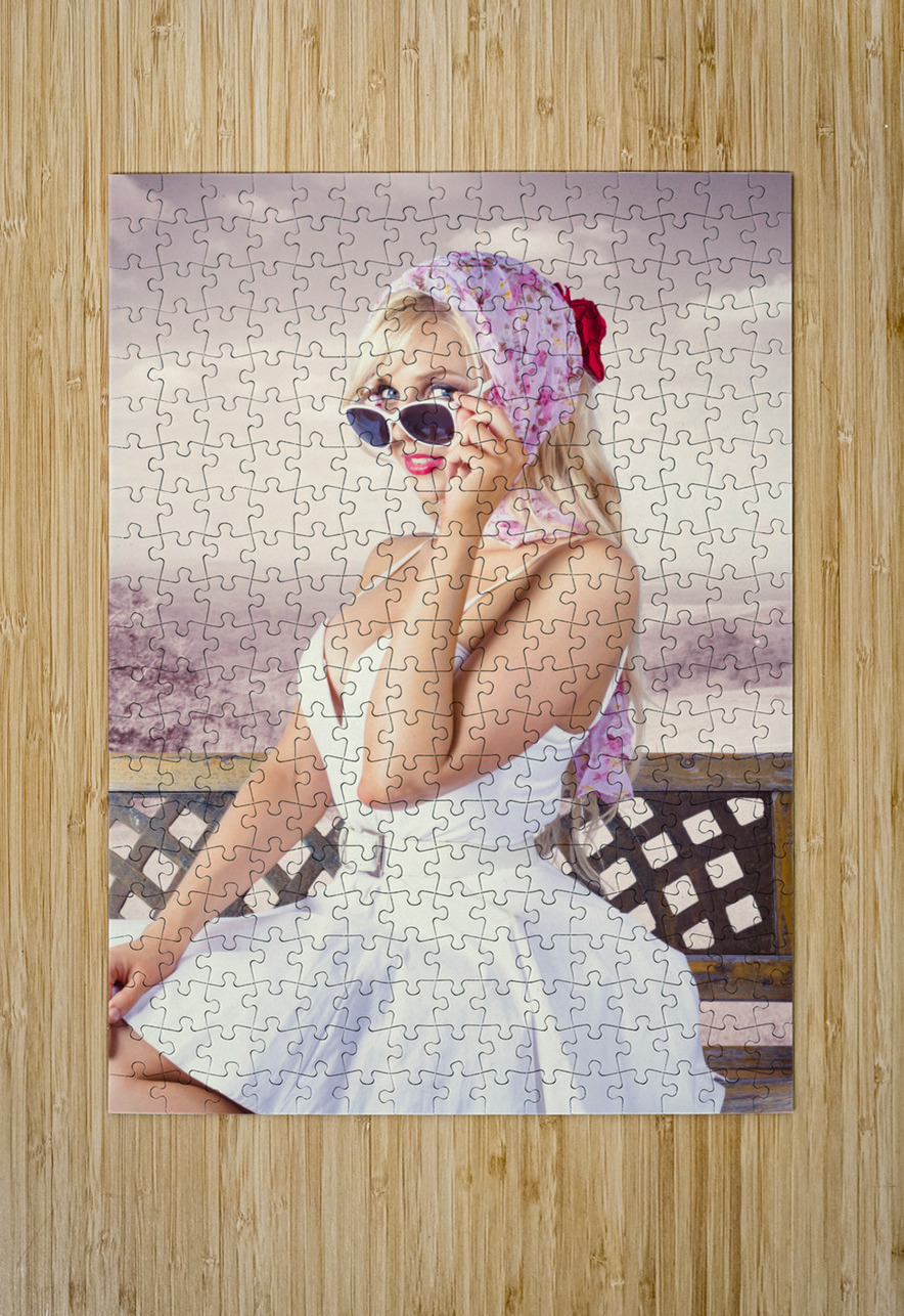 Beautiful retro fashion girl. australian landscape Jorgo Puzzle printing
