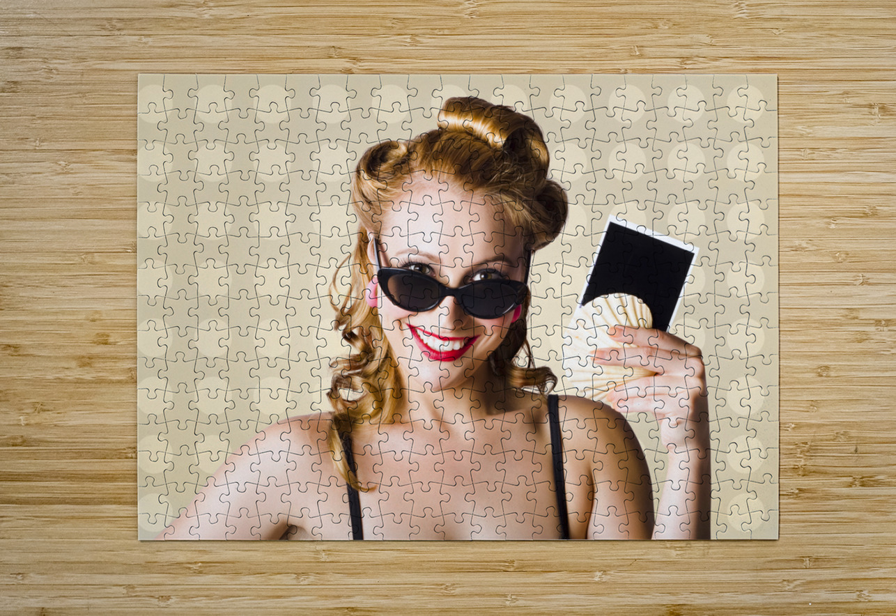 Pinup Girl Showing World Travel Holiday Photo Jorgo Puzzle printing