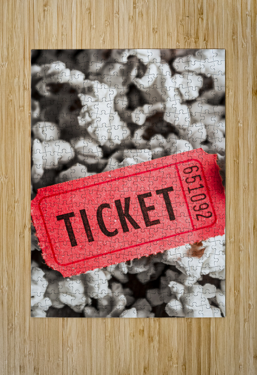 Event ticket lying on pile of popcorn Jorgo Puzzle printing