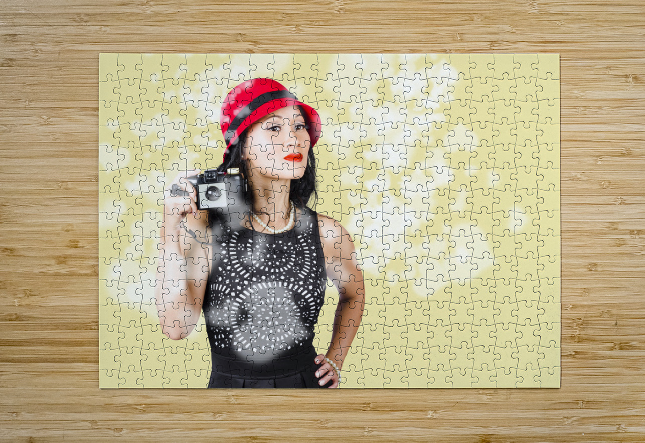 Photographer taking photos with retro film camera Jorgo Puzzle printing