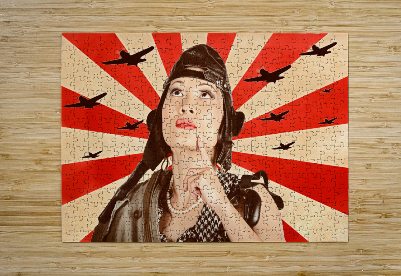 Retro asian pinup girl. War planes of revolution Jorgo Puzzle printing