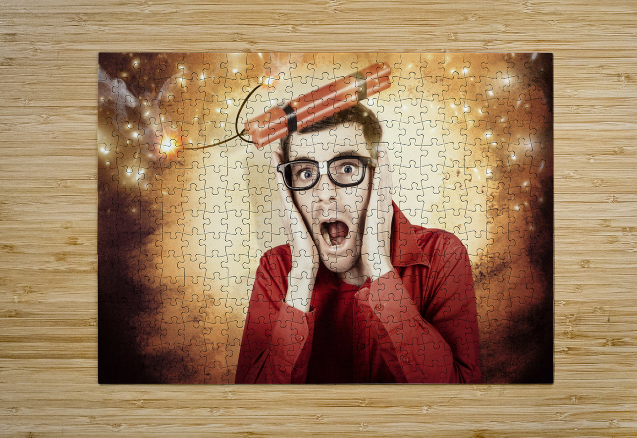 Nerd business man shouting out in fear of a bomb Jorgo Puzzle printing