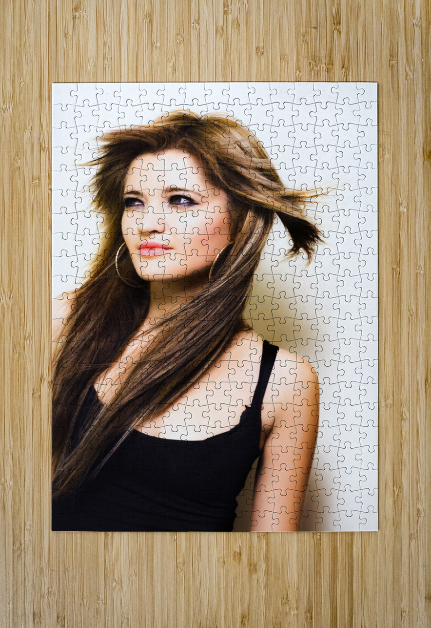 Female fashion model with wind blown hair Jorgo Puzzle printing