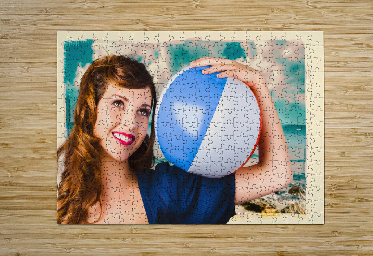 Vintage 1950 era pin-up woman with beach ball Jorgo Puzzle printing