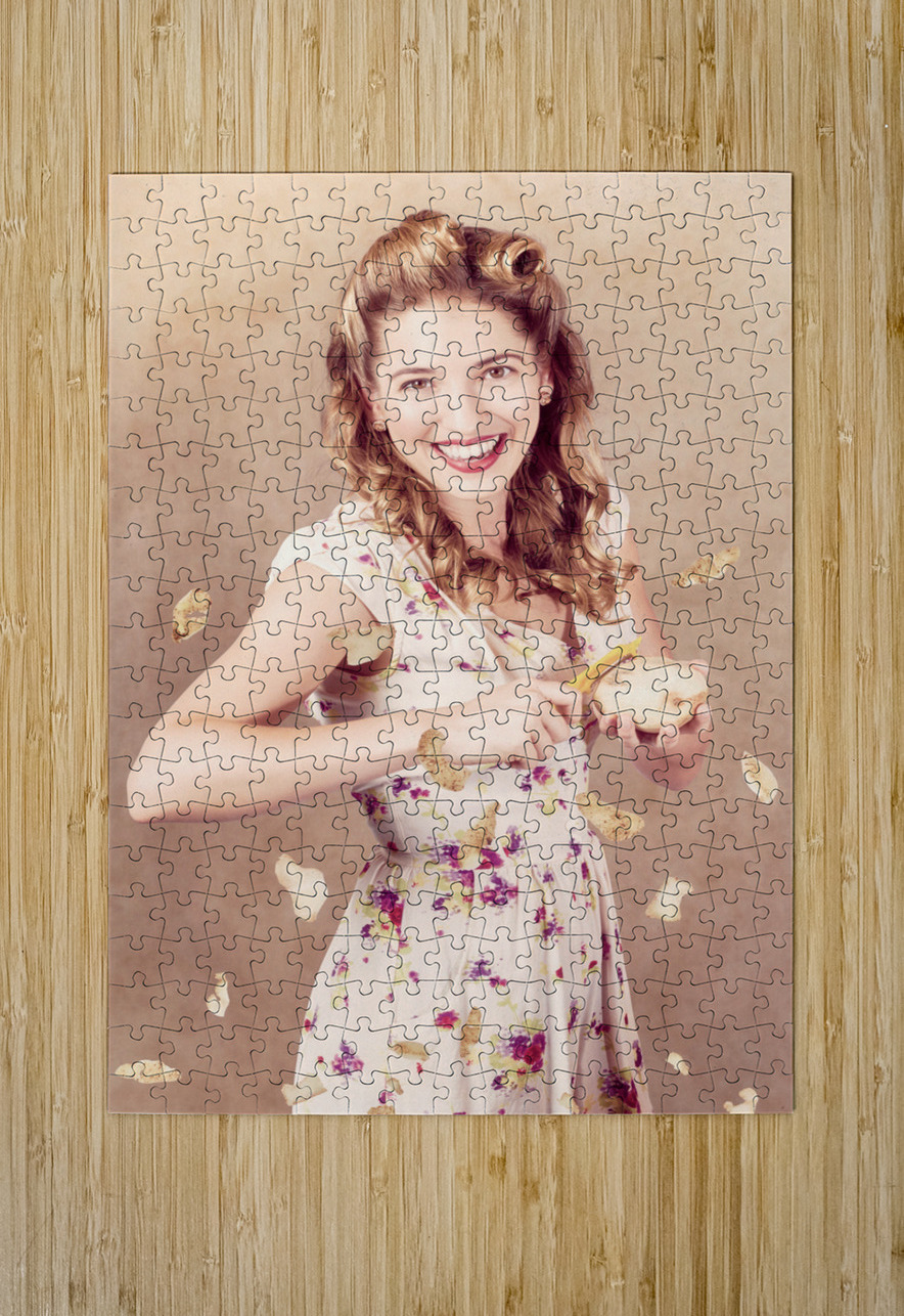 Pin-up cooking girl peeling potato. Quick recipe Jorgo Puzzle printing
