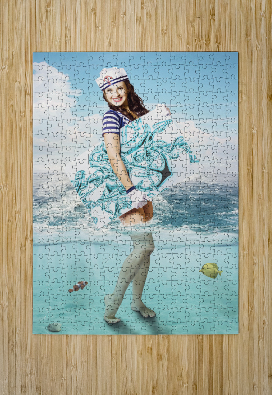 Australian sailor pin-up woman holding sign board Jorgo Puzzle printing
