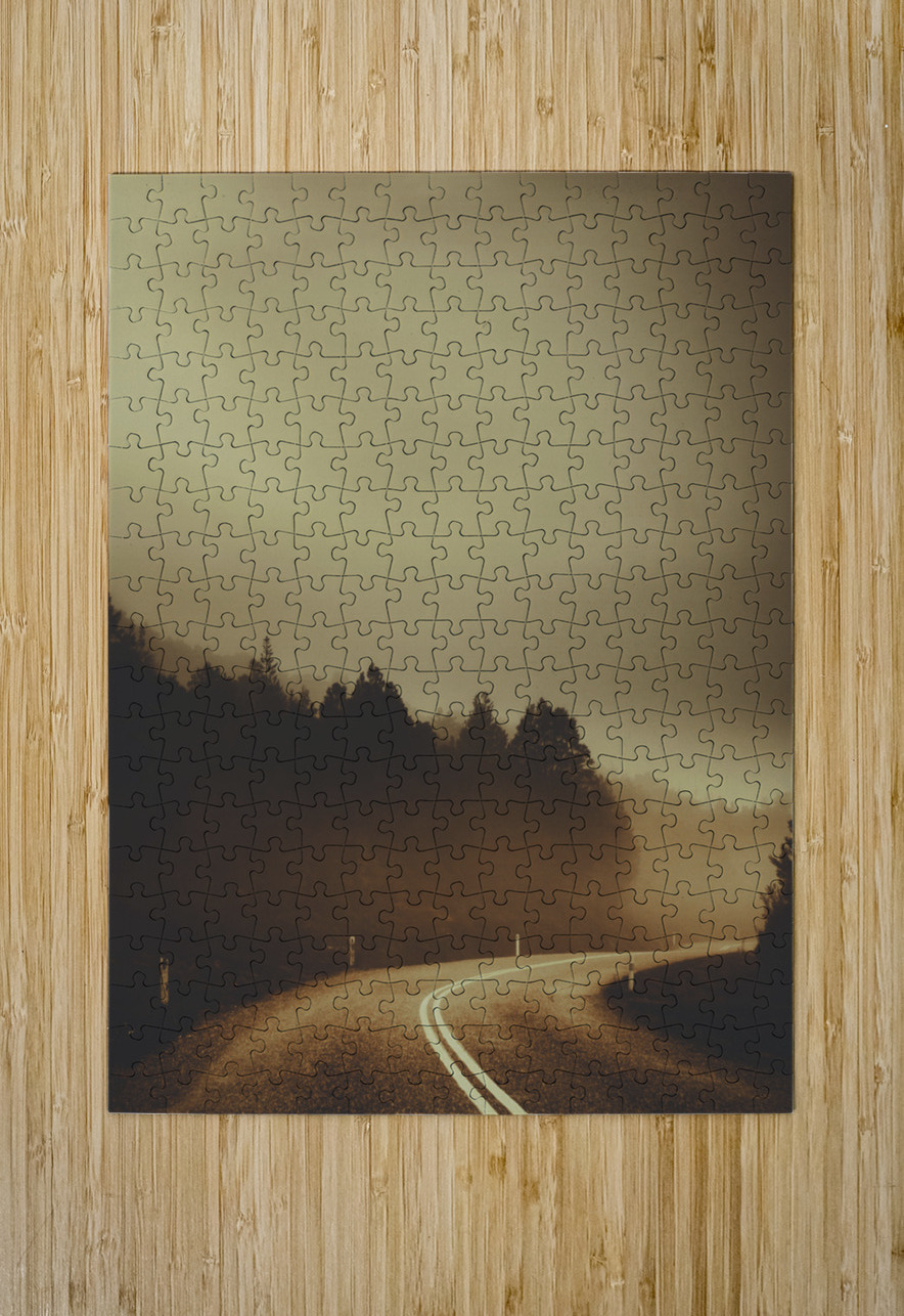 View of abandoned country road in foggy forest Jorgo Puzzle printing