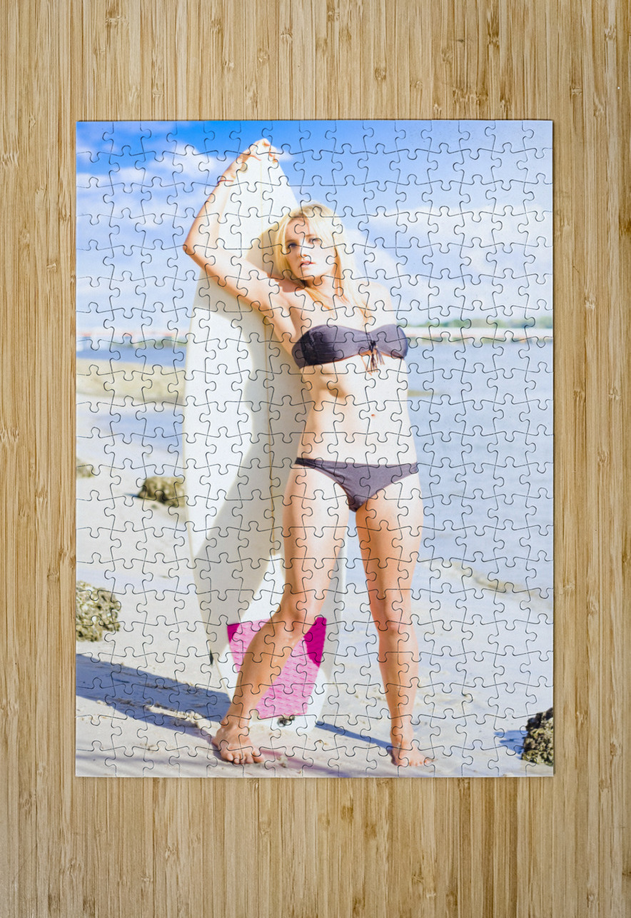 Blonde Surfboarder With Surfboard At Beach Jorgo Puzzle printing