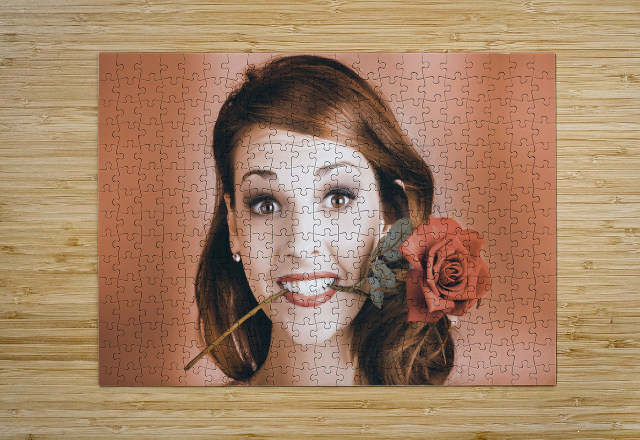 Surprised Young Woman Getting Valentine Flower Jorgo Puzzle printing