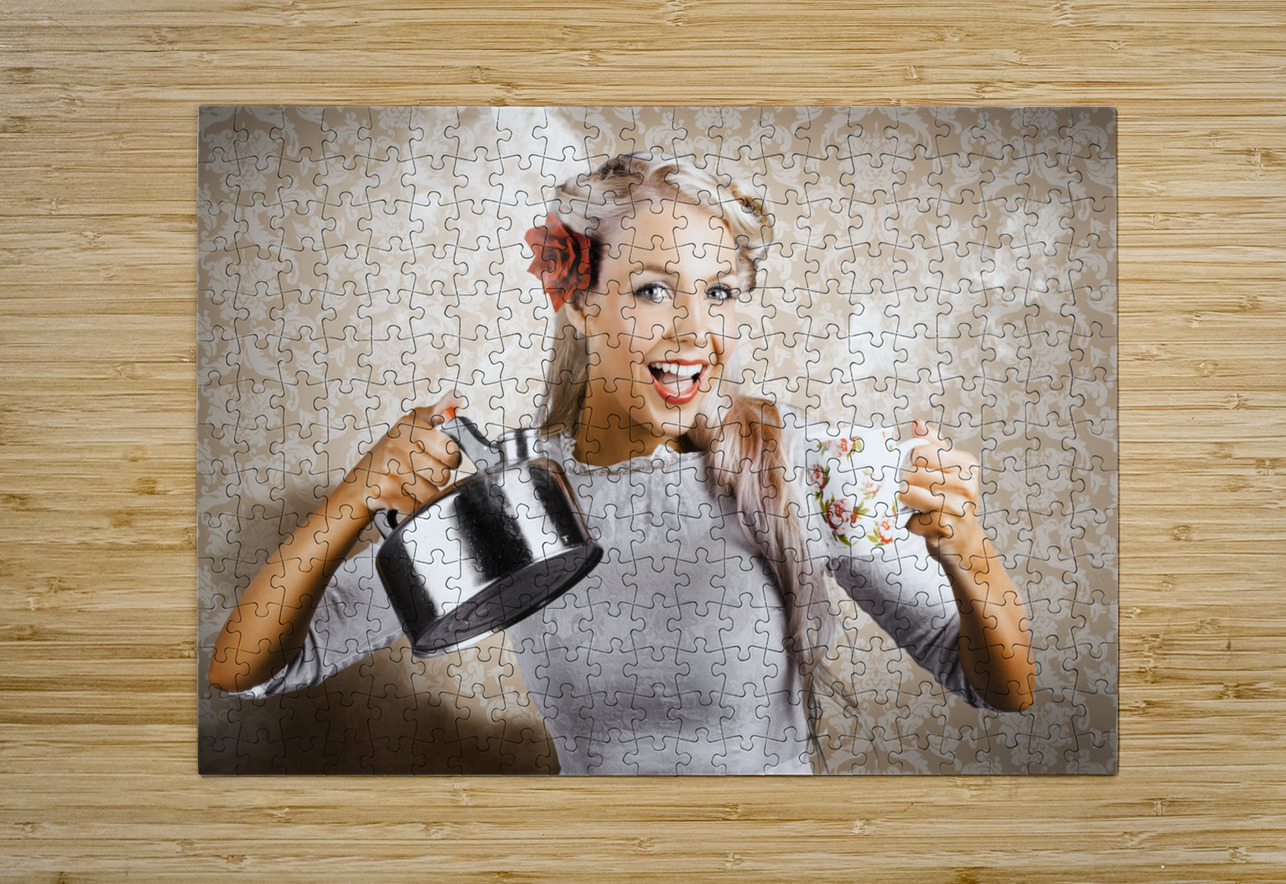 Beautiful Young Retro Woman With Cup Of Coffee Jorgo Puzzle printing
