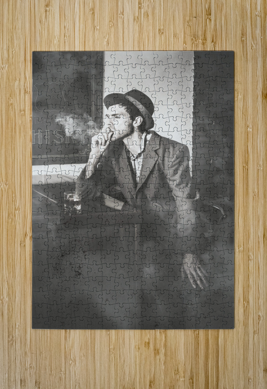 Vintage man in hat smoking cigarette in jazz club Jorgo Puzzle printing