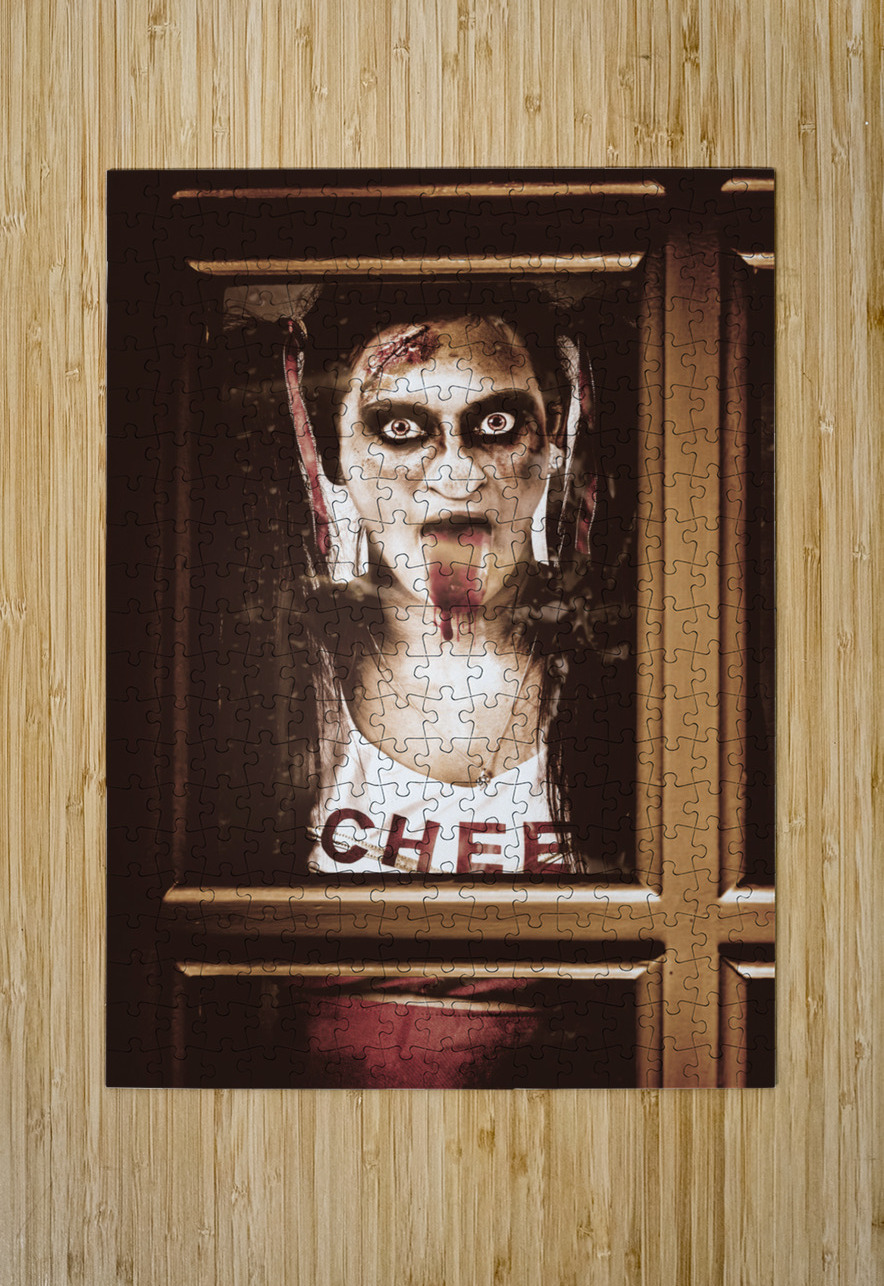 Zombie school girl pulling a funny face on glass Jorgo Puzzle printing