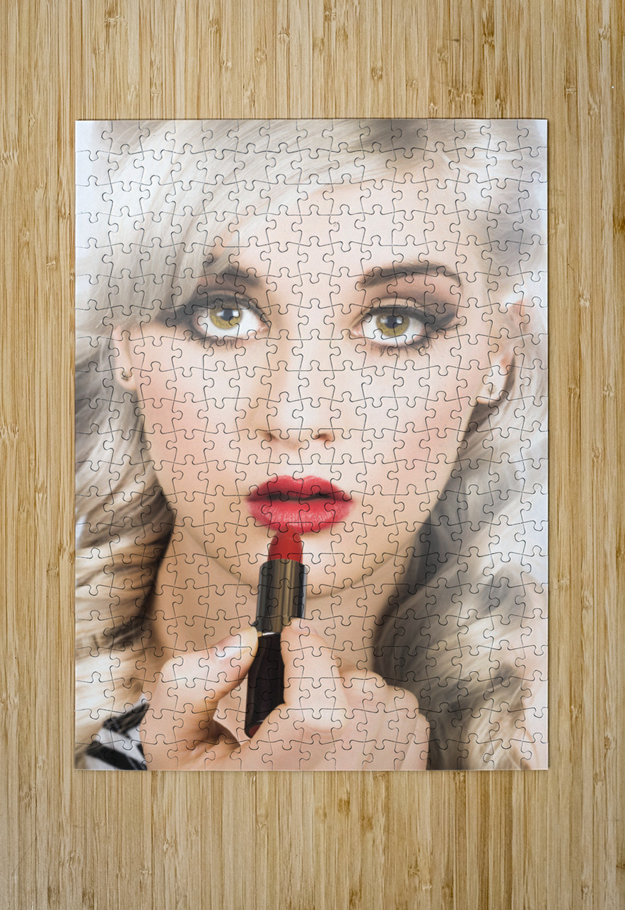 Sexy retro pinup girl applying makeup on lips Jorgo Puzzle printing