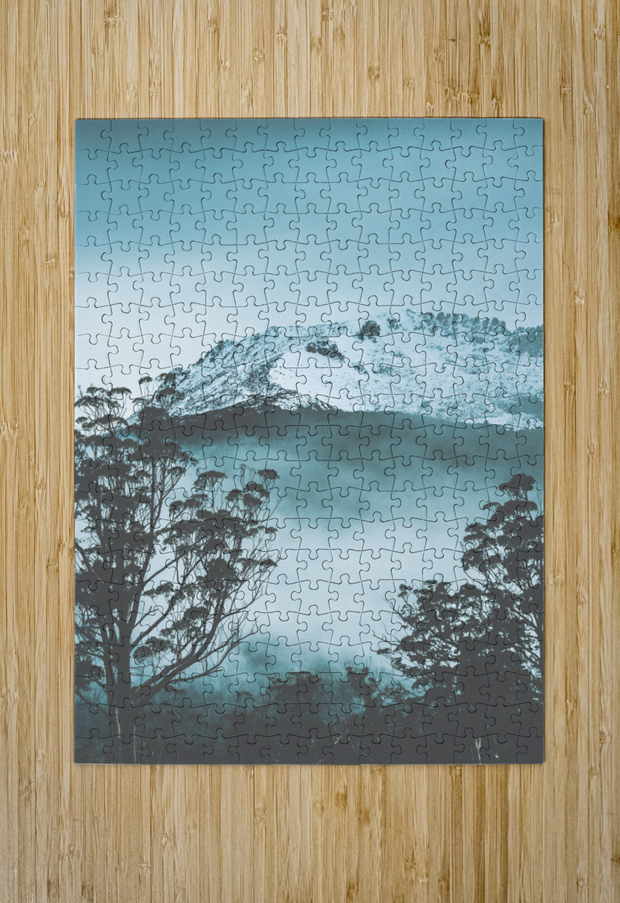 Dramatic dark blue mountain with snow and fog Jorgo Puzzle printing
