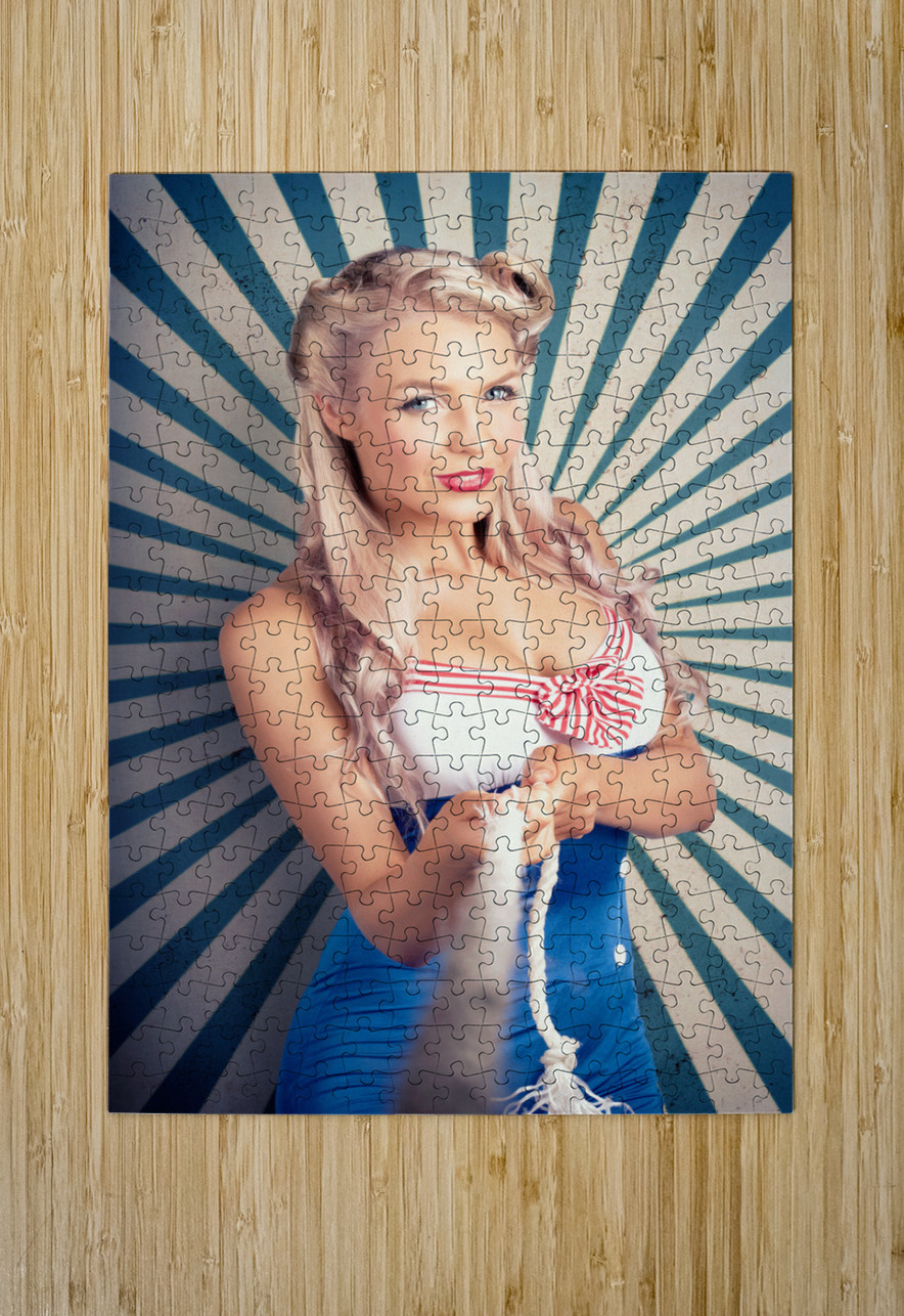 Retro Poster Girl On Vintage Rays Background Jorgo Puzzle printing