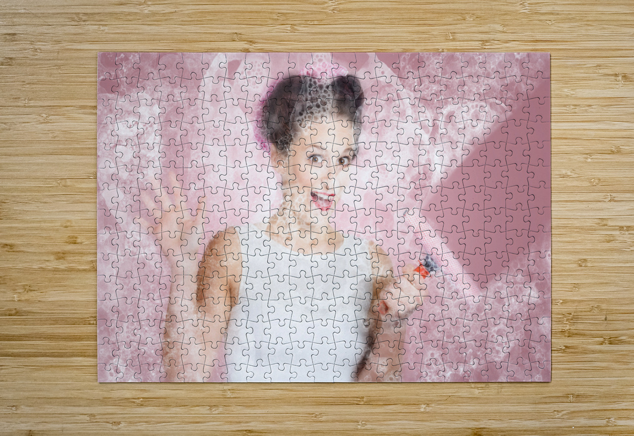 Retro window cleaning girl looking at clean glass Jorgo Puzzle printing