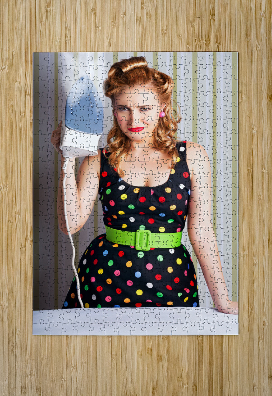 Funny 50s Pinup Girl Holding Steaming Hot Iron Jorgo Puzzle printing