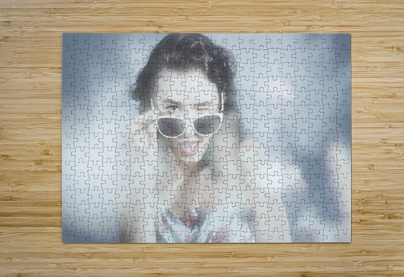 Classy sixties fashion girl in foggy field Jorgo Puzzle printing