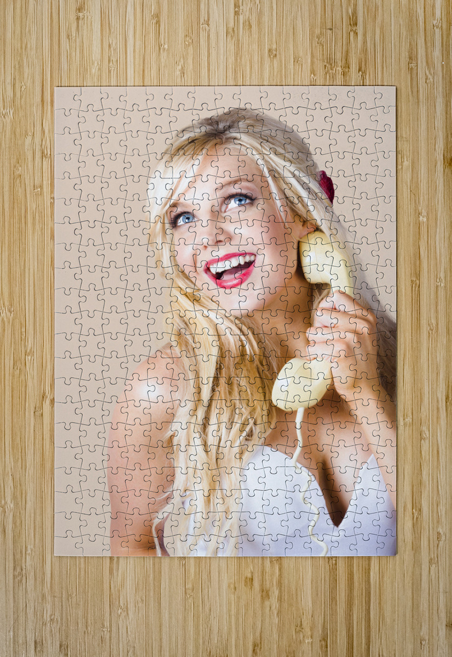 Gorgeous blond woman laughing on telephone call Jorgo Puzzle printing
