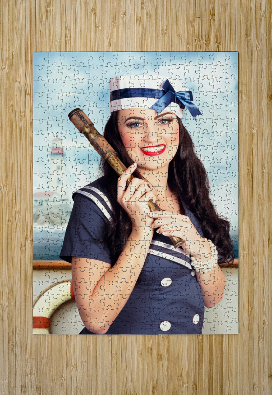 Smiling young pinup sailor girl. Sea search and rescue Jorgo Puzzle printing