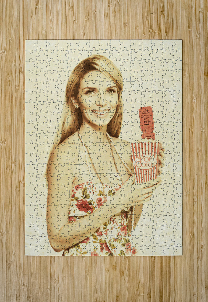 Vintage Woman With Pop Corn And Movie Tickets Jorgo Puzzle printing
