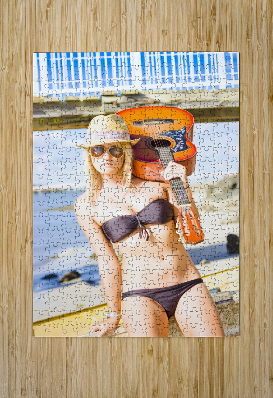 Sunset Busker Holding Guitar In Tropical Paradise Jorgo Puzzle printing