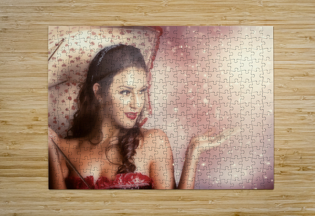 Beautiful woman catching rain in summer sun shower Jorgo Puzzle printing