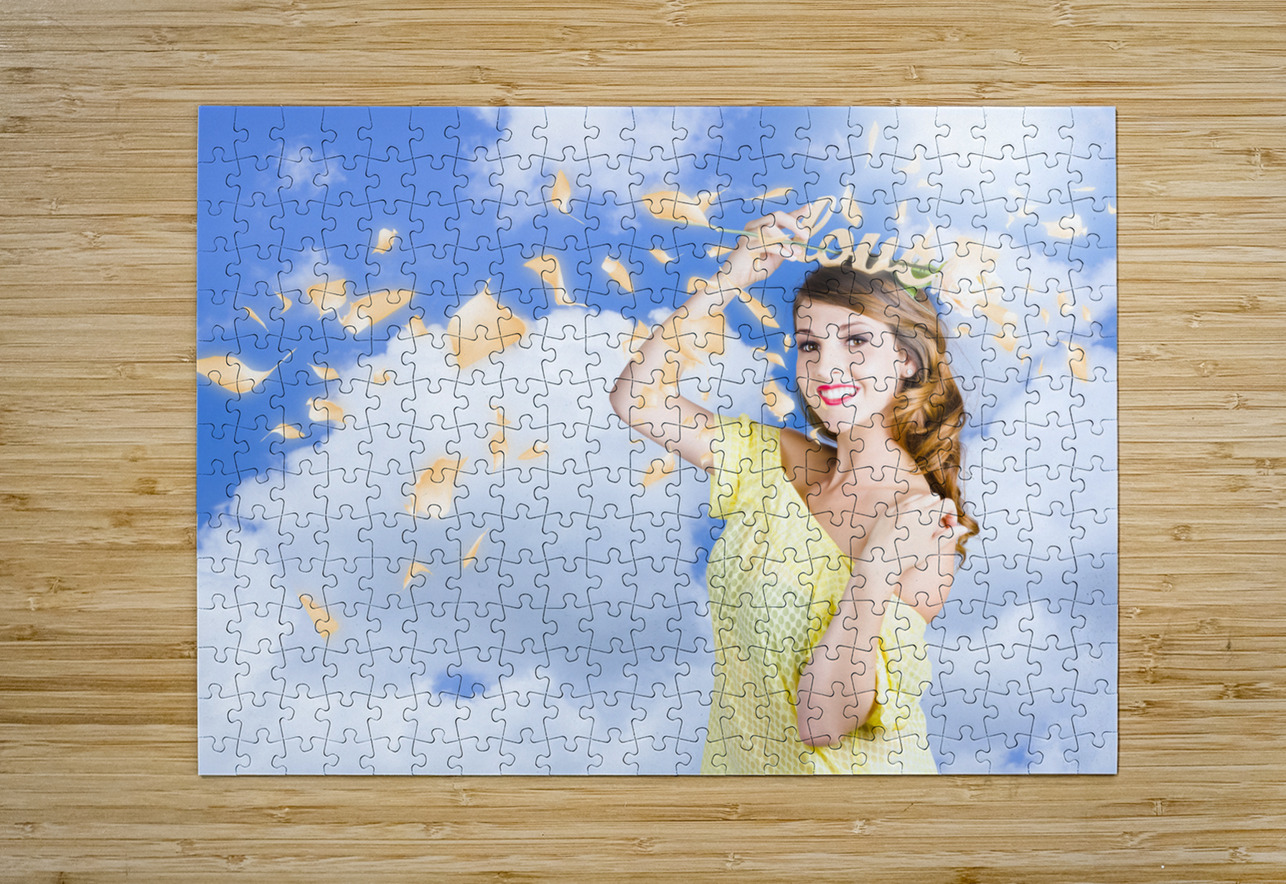 Romantic woman dreaming of a sky filled romance Jorgo Puzzle printing