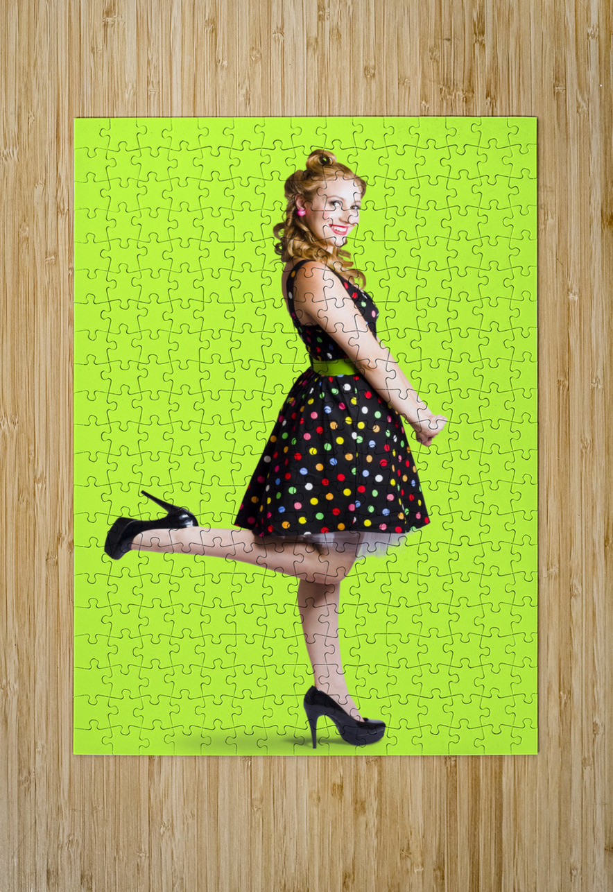 Happy woman in retro dress Jorgo Puzzle printing