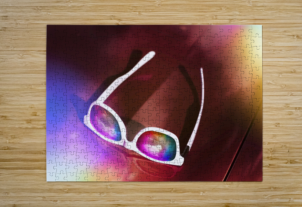 Sunglasses on car bonnet. 1980s road trip Jorgo Puzzle printing