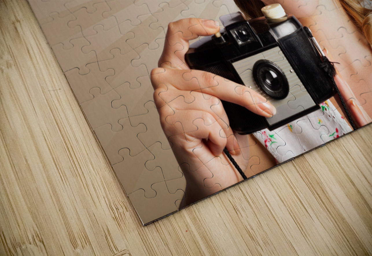 Young Smiling Vintage Girl Taking Photo Jorgo Puzzle