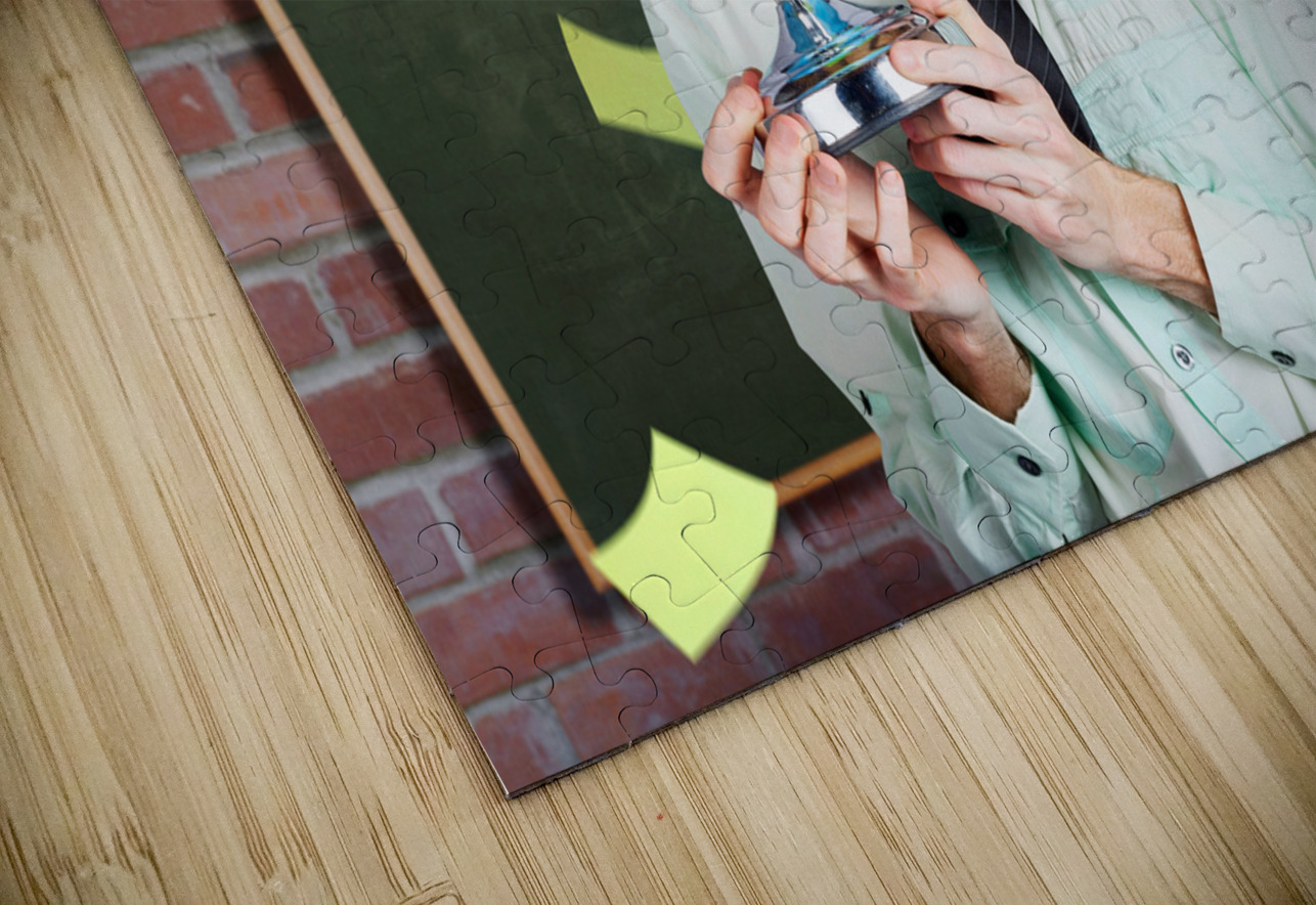 Nerd man holding earth world globe in classroom Jorgo Puzzle