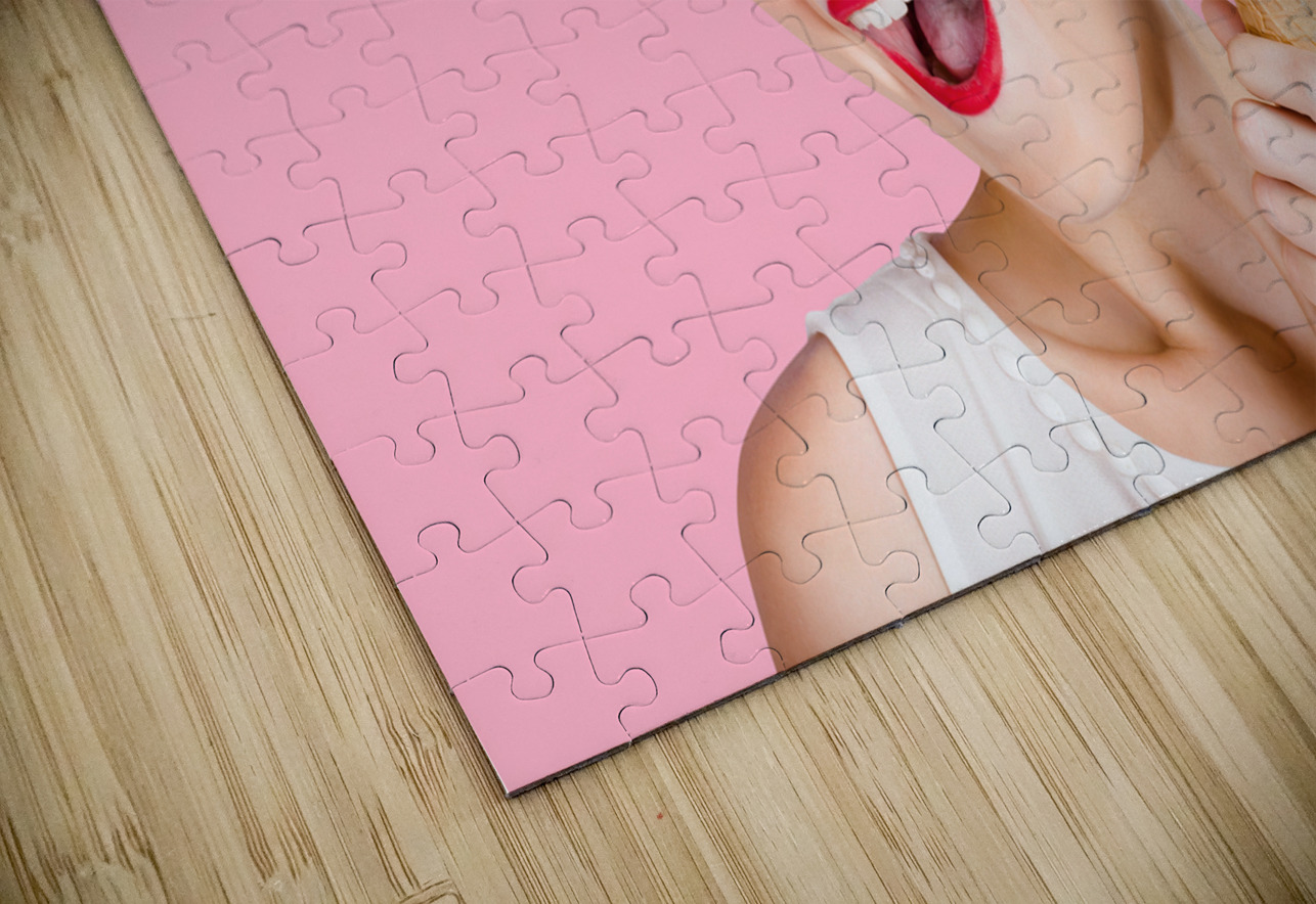 Funny pinup girl with ice cream in isolated studio Jorgo Puzzle