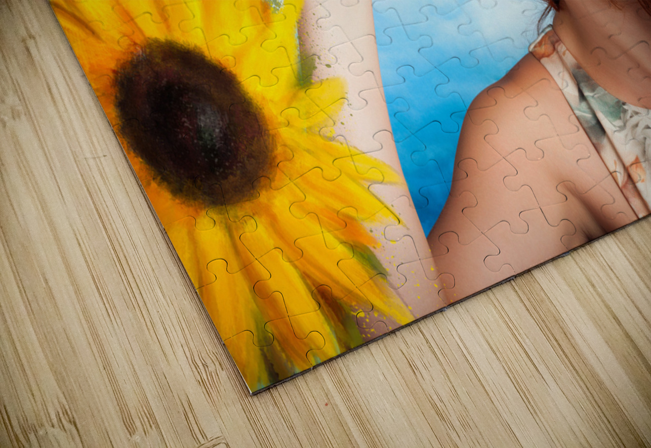 Female artist drawing sun flowers during summer Jorgo Puzzle