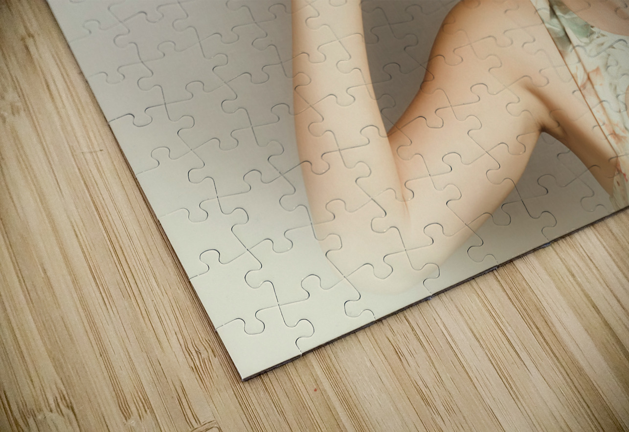 Beautiful retro girl painting red love heart Jorgo Puzzle