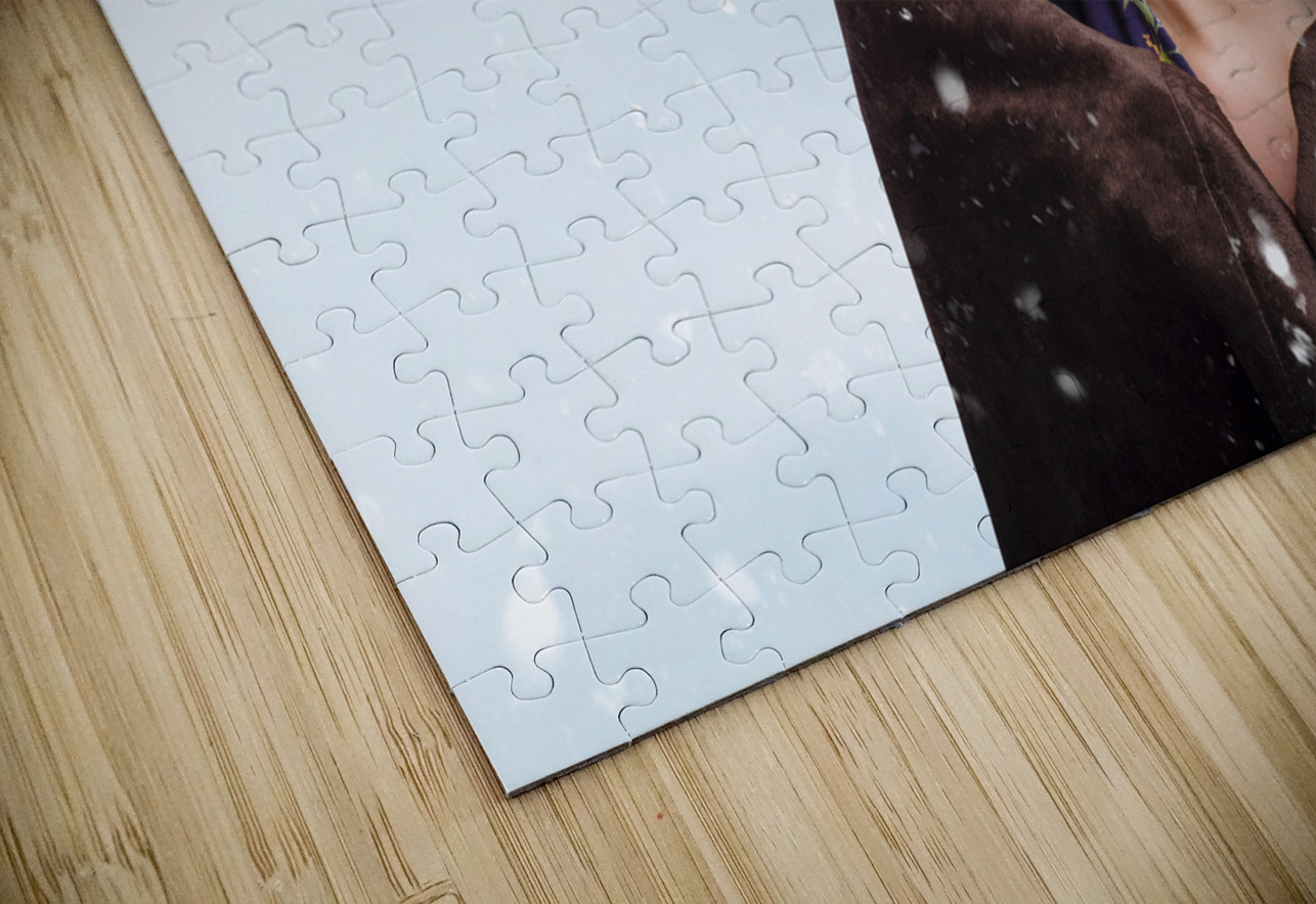 Beautiful brunette woman freezing in outdoor forest Jorgo Puzzle