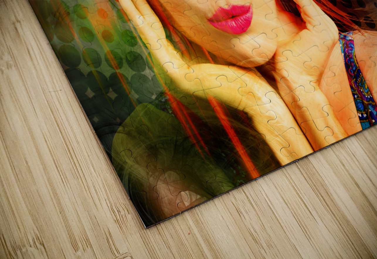 Young retro woman listening to earphones Jorgo Puzzle