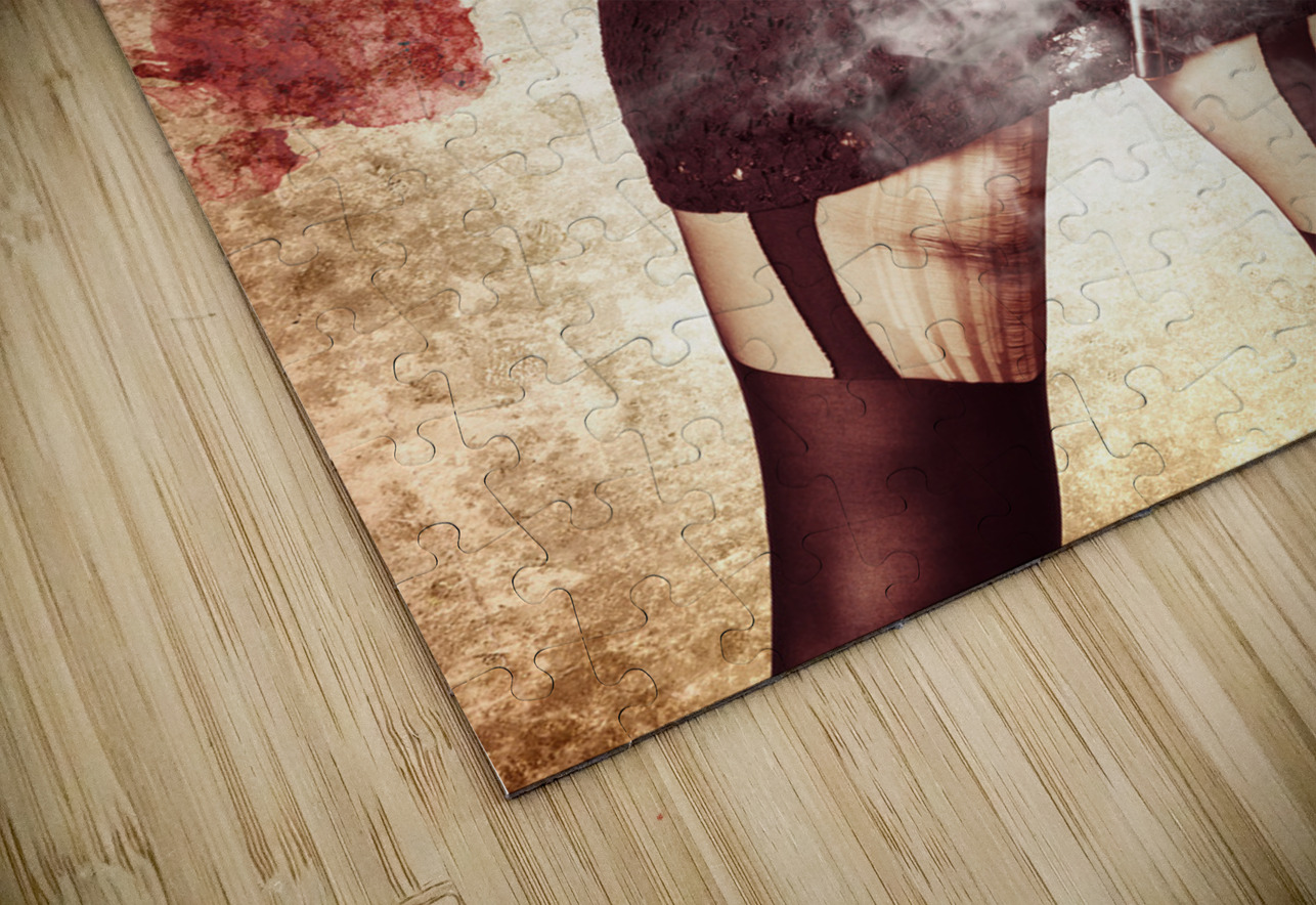 Vintage girl holding smoking German Lugar pistol Jorgo Puzzle