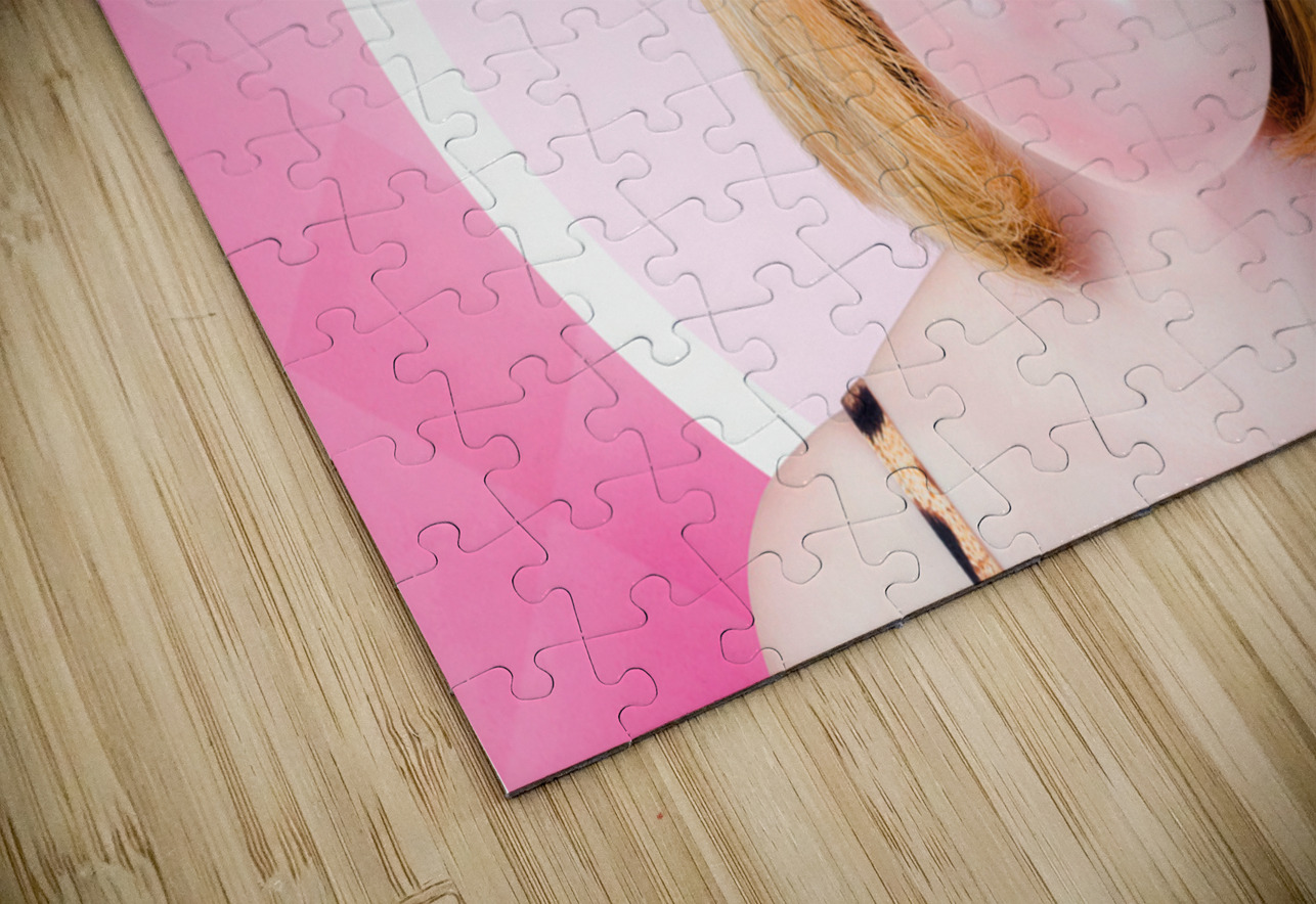 70s pin-up girl blowing pink bubble gum ball Jorgo Puzzle