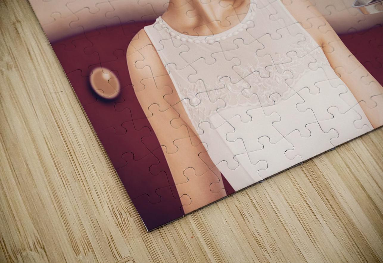 Retro pinup girl holding food and drinks tray Jorgo Puzzle