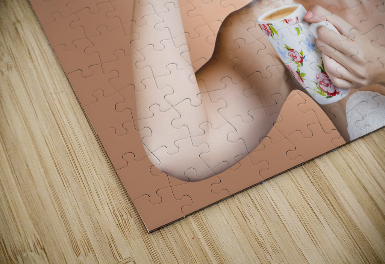 Happy Beautiful Pin Up Girl Drinking Tea Or Coffee Jorgo Puzzle