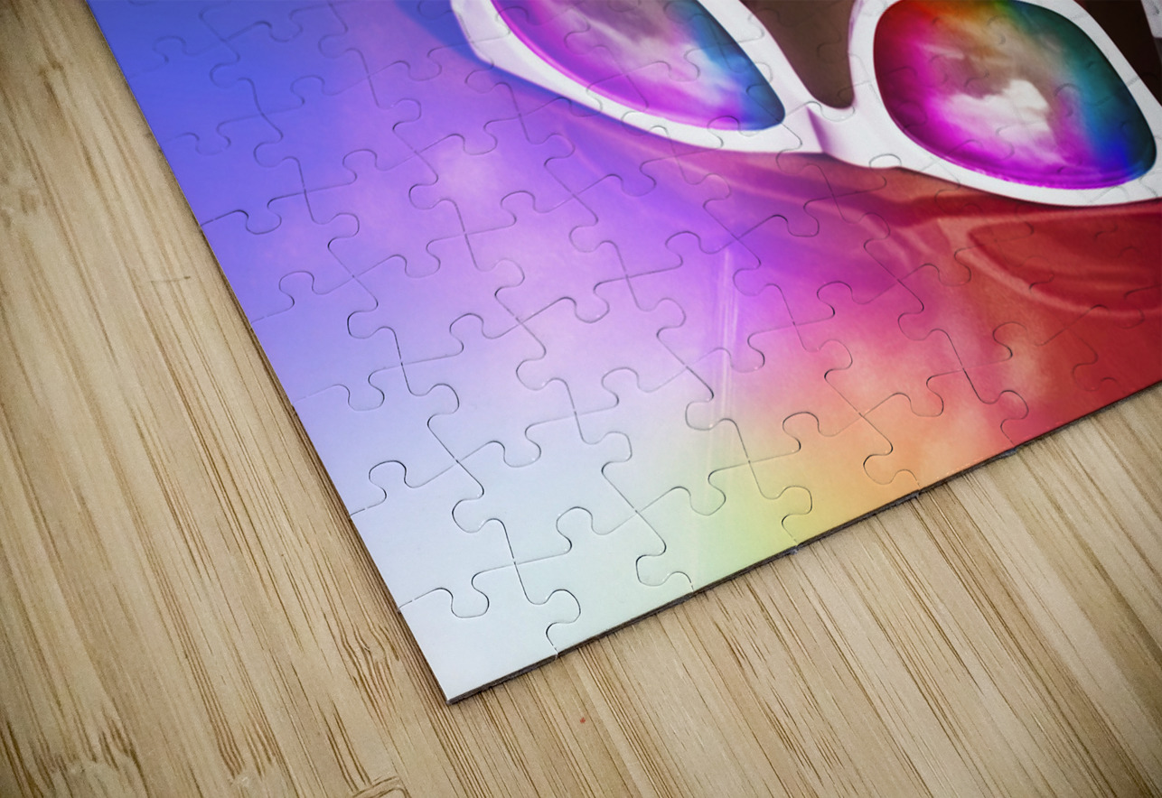 Sunglasses on car bonnet. 1980s road trip Jorgo Puzzle