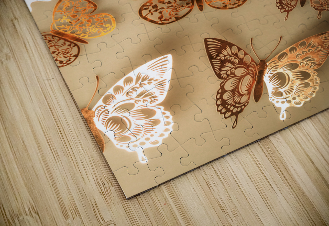 Golden butterflies adorning a soft beige wall Jorgo Puzzle