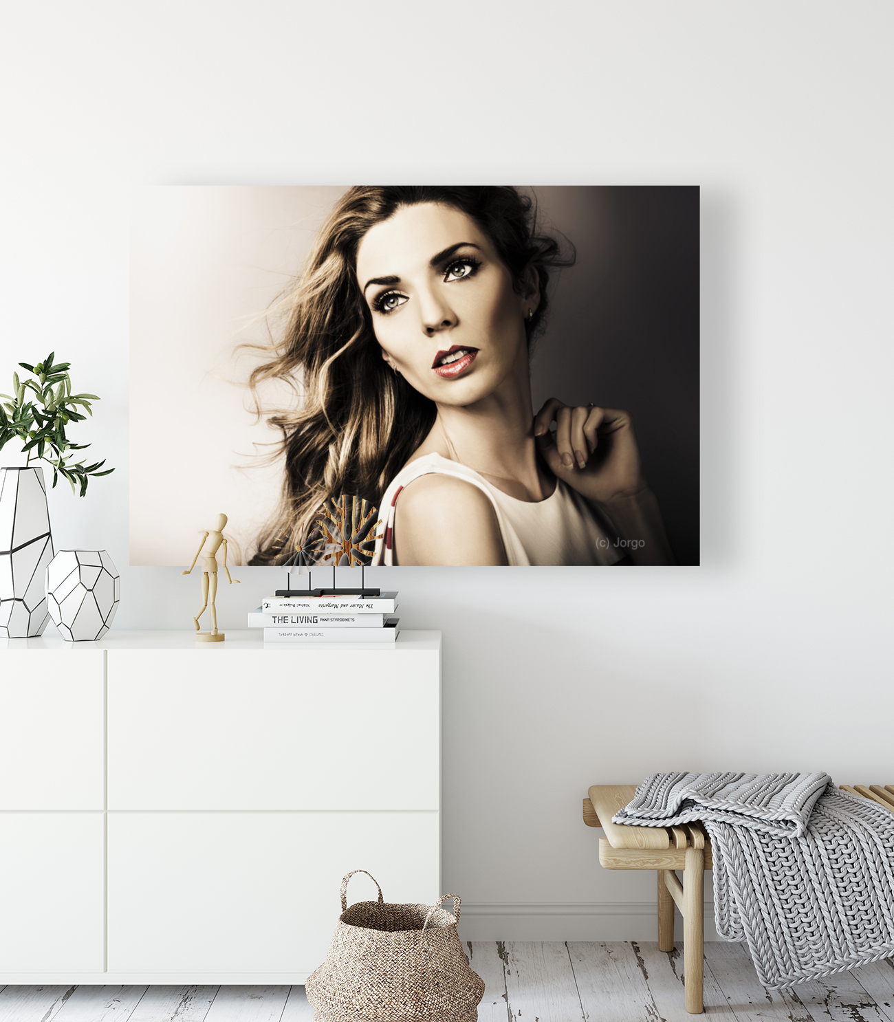 Amazing Brunette Woman. Beautiful Long Wavy Hair Art