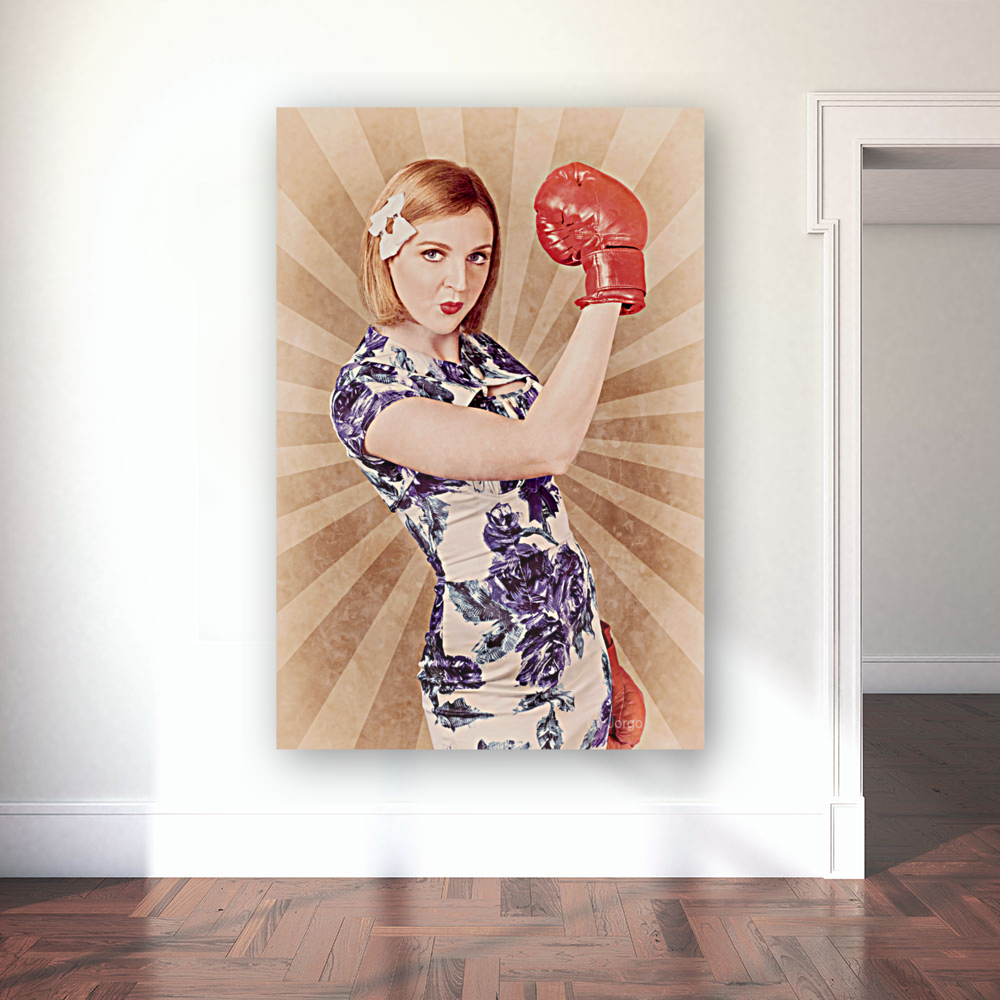 Retro pinup boxing girl fist pumping glove hand  Art