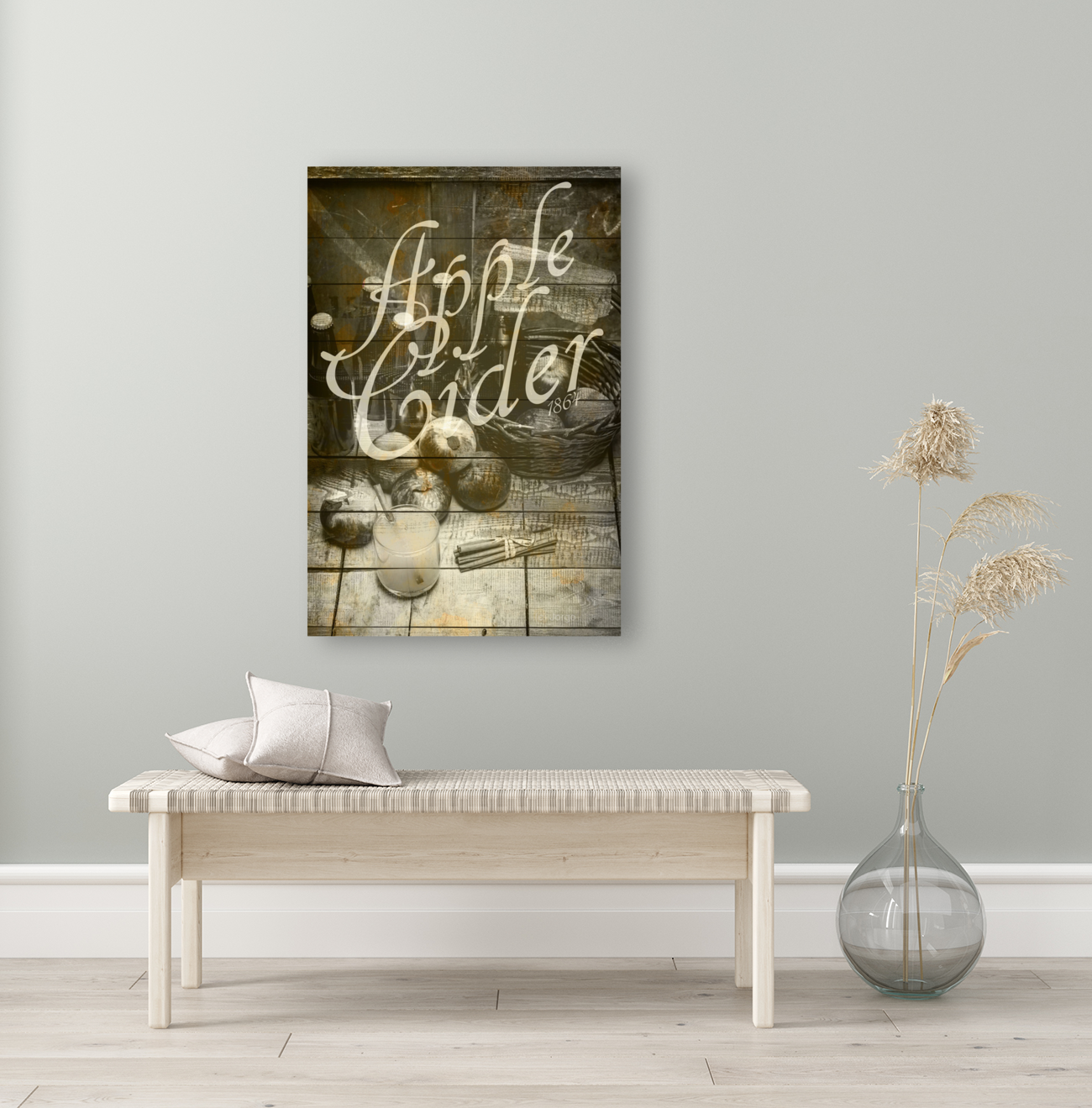 Apple Cider Sign Printed on Rustic Wood Planks Art