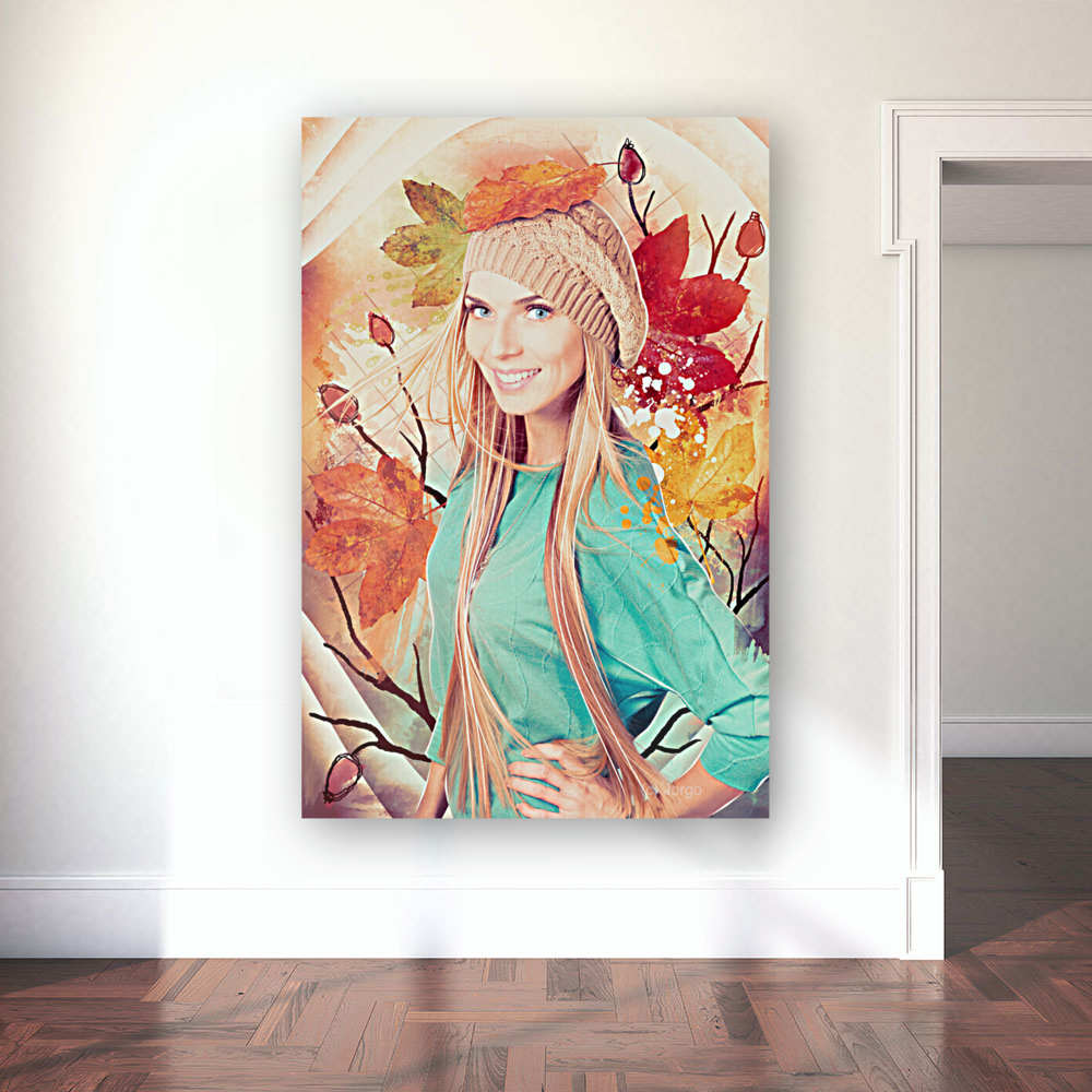Pretty blond girl in autumn fashion illustration Art